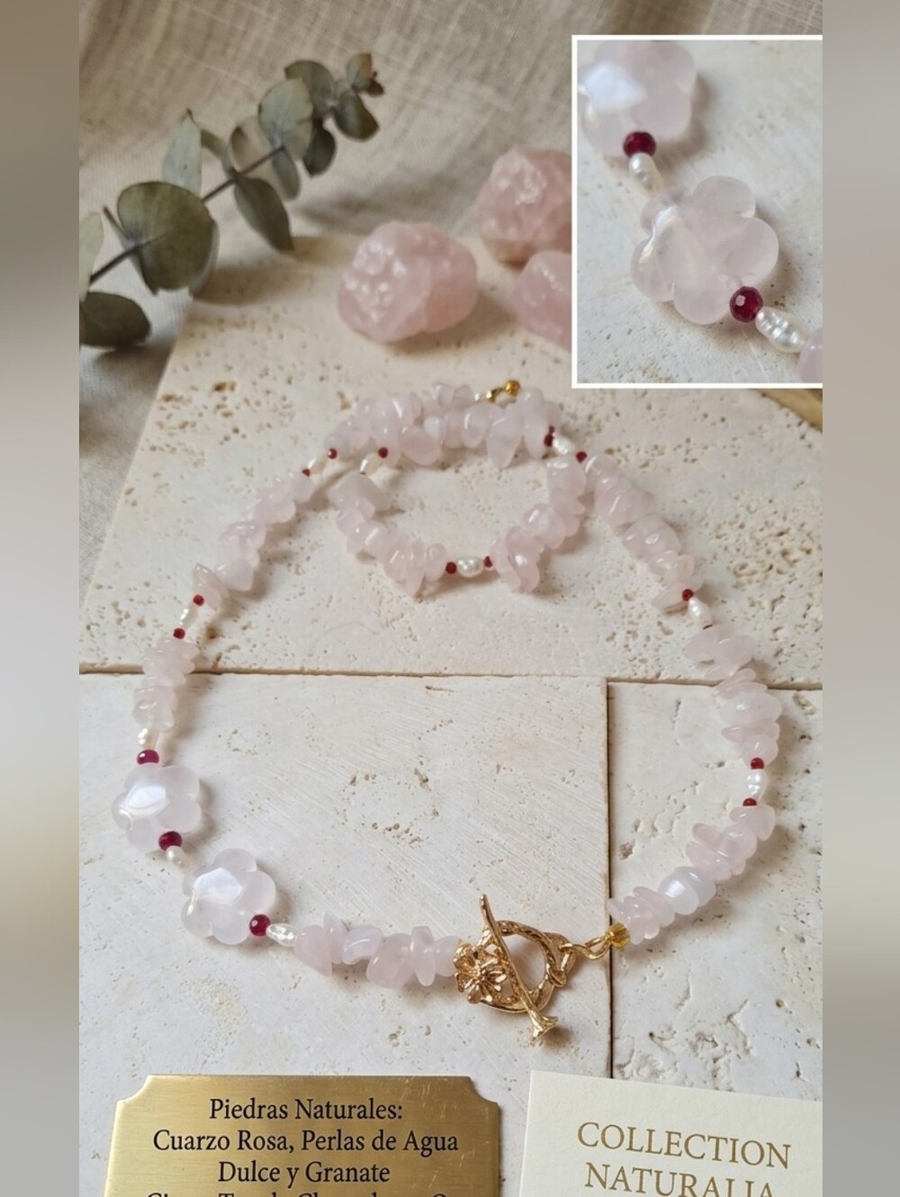 Rose Quartz and Pearl Toggle Necklace - Elegant Pink Gemstone Necklace